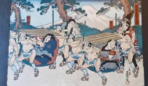 More details for vintage framed  japanese humorous woodblock print
