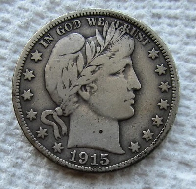 Серебряная монета номиналом 50 центов 1915 с изображением Барбера редкая ключевая дата Филадельфия оценка состояния VF чистая - Изображение 1 из 4