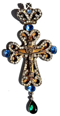 ✅19c РУССКИЙ ИМПЕРАТОРСКИЙ КОРОЛЕВСКИЙ СЕРЕБРЯНЫЙ ЦЕРКВИ PRIST ЛИТУРГИЧЕСКИЙ КРЕСТ ЗНАЧОК ИИСУСА ЗОЛОТО - Изображение 1 из 4