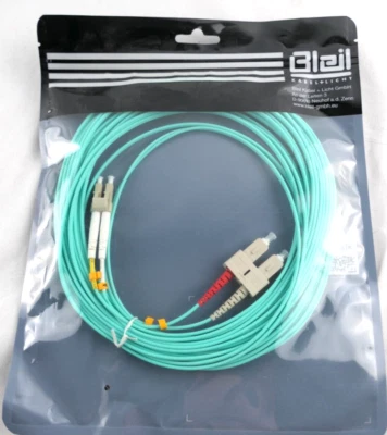 BLEIL - Duplex Patchkabel / 10 m -  LC/SC  / 50/125µ  / OM3 / aqua / Glasfaser - Bild 1 von 2