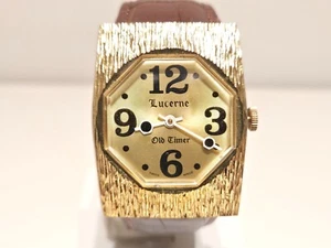 VINTAGE BIG RECTANGLE GOLD PLATED MEN'S SWISS MECHANICAL WATCH"LUCERNE"OLD TIMER - Picture 1 of 11