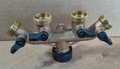 NUEVO Colector de grifo de manguera de jardín de latón Orbit 4 salidas con válvulas de cierre envío gratuito Foto 1 de 4