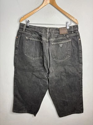 Vintage Guess Jeans Capri Shorts Mens 35 Black Washed Denim Made USA 90s - Image 1 of 4