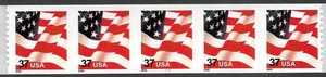 Sello de Estados Unidos #3632 37c. Tira de bandera de 5 placas #7777 MNH - Imagen 1 de 1