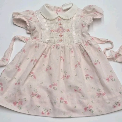 Vintage Princess Anne Hand Smocked Dress Toddler 2T T2 Ruffle Light Pink Floral - Image 1 of 4