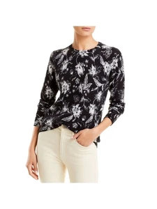 Designer Brand Womens Black Ribbed Floral Long Sleeve Crew Neck Sweater XS - Picture 1 of 11