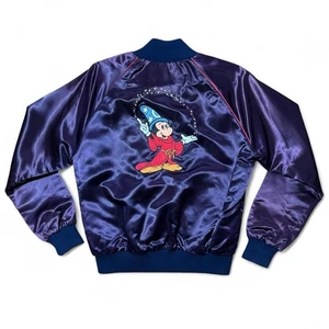 Vintage Maroon 80s Disney Fantasia Mickey Mouse Satin Bomber Zip-Up Jacket 21x24 - Bild 1 von 8