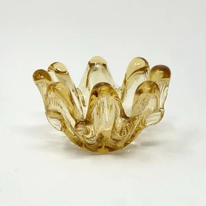 Cenicero vintage MCM Murano ámbar miel cuenco baratija plato vidrio soplado hecho a mano - Imagen 1 de 6