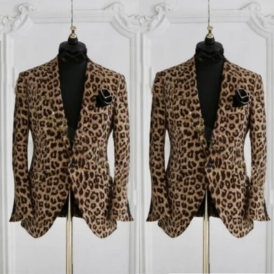 Chic Leopard Print Suit Jackets Men's Blazer Party Groom Formal Tuxedo Slim Fit - Image 1 of 4