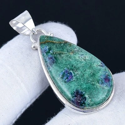 Ruby Fuchsite 925 Silver Plated Handmade Pendant of 1.8" - Image 1 of 3