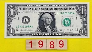 New UNC 2021 BEP 1989 Year Note 14221989 A Fancy Serial Number One Dollar Bill - Picture 1 of 11
