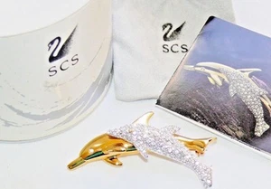 1991 Swarovski Kristall Pave Delfine Anstecknadel Brosche SCS nur Mitglieder neu in Box Tasche - Bild 1 von 4