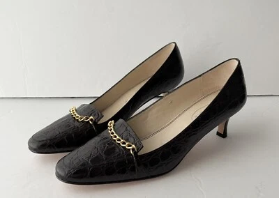 Talbots Gatito Tacones Talla 8 M Estampado de Cocodrilo Con Cadena Zapatos Para Mujer Marrón Oscuro Foto 1 de 4