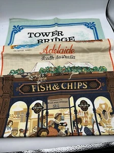 Vintage 70s Kitchen Tea Towels Lot of 3 X’s London Bridge, England, Australia - Picture 1 of 7