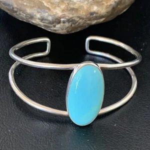 Brazalete de alambre de plata esterlina turquesa Kingman azul para mujer 6,5" 12868 - Imagen 1 de 12