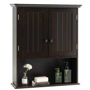 2-Door Wall Mount Bathroom Storage Cabinet with Open Shelf-Espresso - Color: Esp - Picture 1 of 5