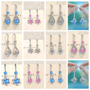 Crystal 925 Sterling Silver Swirl Hook Earrings Fashion Women UK Jewelry Gif26 - Picture 1 of 30