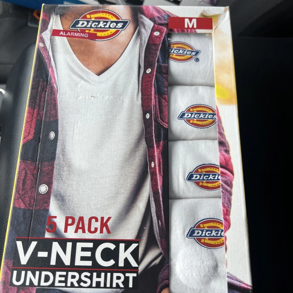 Dickie's 5-Pack V-Neck Undershirts - White - Men's Size Medium