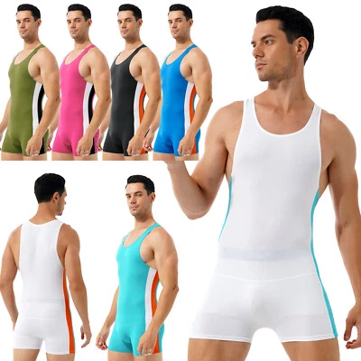 Men One Piece Jumpsuit Bodysuit Sleeveless Wrestling Singlet Romper One-Piece - Image 1 of 4