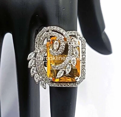 CZ AD Silver Plated Women Party Amethyst Gemstone Ring 7-10 Adjustable Ring NK - Imagem 1 de 4