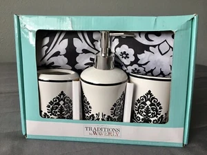 Neu Waverly 16-teiliges Badezimmer-Set schwarz-weiß elegant gemütlich alle Anlässe Spaß - Bild 1 von 6