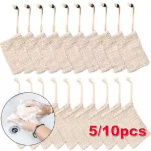 5/10X Natural Sisal Soap Bag Net Mesh Exfoliator Foaming Pouch Saver Shower Bag - Picture 1 of 14