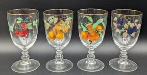 (4) ROYAL WORCESTER EVESHAM GOLD TRIM GOBLETS 14OZ ORANGE, PEAR, PLUMS, CHERRIES - Picture 1 of 10