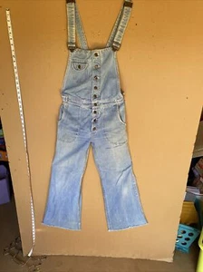 Vintage Hang Ten Blue Denim Overalls Bibs Sz 29 Wide Leg Rare 100% Cotton 0102 - Picture 1 of 10