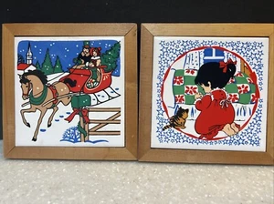 Jasco  2 Christmas  Tile Wall Hanging Coaster Trivet Home Kitchen - Picture 1 of 4