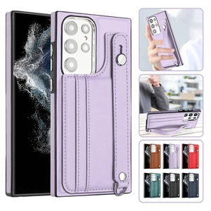 Estuche de cuero con soporte de pulsera para tarjetas ranuras para Samsung Galaxy S24 Ultra/S23 FE - Imagen 1 de 44