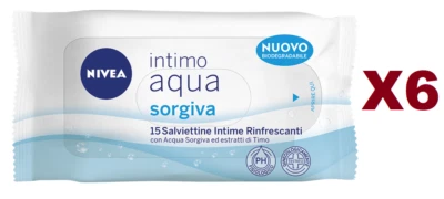 6 PZ NIVEA SALVIETTINE INTIME RINFRESCANTI AQUA SORGIVA DA 15 CON ACQUA SORGIVA Foto 1 de 2