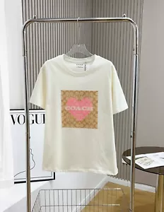 NWT COACH  Women’s  signature PINK Heart beige White  T-shirt  COTTON - Picture 1 of 6