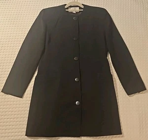 80s Vintage Christian Dior Mid Length Dress Coat Womens Black 5-Button 100% Wool - Picture 1 of 9