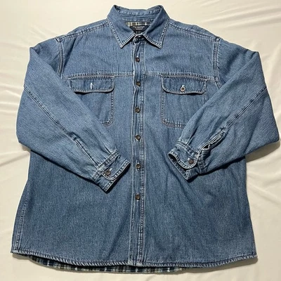 Roundtree And Yorke Outdoors Denim Blue Shirt Jacket Men’s XL Lining Plaid - Image 1 of 4