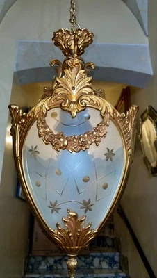 Araña francesa de bronce y cristal Foto 1 de 4