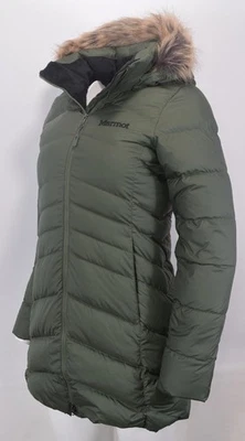 New MARMOT Montreal Duck Down Mid Length Puffer Coat Parka Jacket Size XS Green - Image 1 of 4