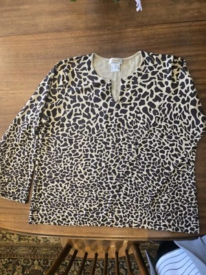 Suéter Talbots Mujer 2X Marrón Estampado Animal Mezcla Seda Cuello en V Dividido Foto 1 de 4