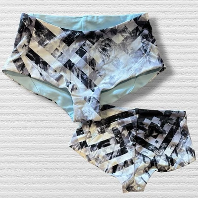 Ivivva Lululemon Reversible Sport Swim Short Girls 10/12 Palm Geo Print Blue Blk - Image 1 of 2