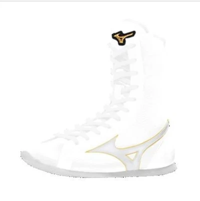 [Hecho a pedido] Zapatos de Boxeo Largos MIZUNO Original Blanco/Plateado/Dorado Línea con Bolso Foto 1 de 4