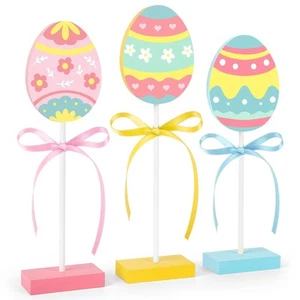 3 Pieces Easter Table Decorations, Wooden Easter Eggs Signs, Colorful Easter ... - Picture 1 of 7