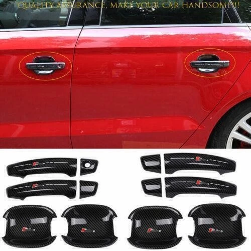 Para Audi A3 S3 RS3 2015-2020 fibra de carbono maçaneta lateral tampa tigela acabamento 12 peças - Imagem 1 de 4
