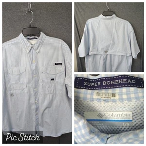 Columbia PFG Shirt Super Bonehead Vented Fishing Aqua Gingham Check Men’s Large - Bild 1 von 8