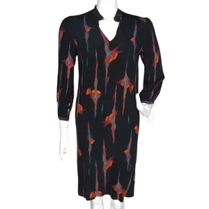 Vintage LANVIN Seidenkleid, gemarkt 42, schwarz/gestreifte Wirbel, 3/4 Arm, Schlüsselloch - Bild 1 von 12