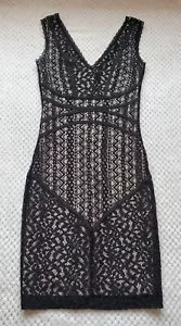 OASIS UK XS 6 8 US2 NEW £50.00 BEAUTIFUL DESIGNER BLACK LACE BODYCON DATE DRESS - Picture 1 of 2