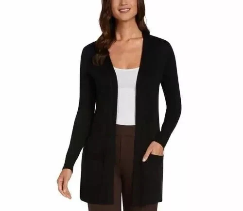 Matty M Ribbed Accents Cardigan Sweater With Pockets. 1383201 Blue Heather S