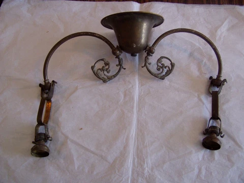 ANTIQUE ORNATE BRASS ART DECO NOUVEAU FLUSH MOUNT HANGING 2 BULB LIGHT FIXTURE Cover
