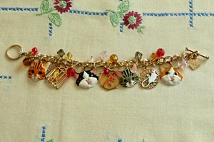 LUNCH AT THE RITZ ~ A CAT'S LIFE Gold Tone ENAMEL CHARM BRACELET  LATR 2GO ~ NIB - Picture 1 of 11