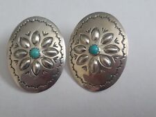 MY Snake Eye Hand Stamped Turquoise Zuni Sterling Silver 925 Earrings Concho 