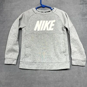 Nike Sweatshirt Boys 6M Heather Gray Pockets Round Neck Long Sleeve Pullover - Picture 1 of 8