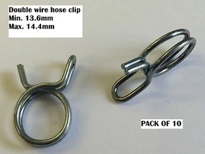 DOUBLE WIRE SPRING HOSE CLIP Size Min.13.6mm Max.14.4mm Code 10140 PACK OF 10 - Picture 1 of 3